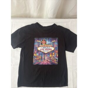 Nevada Las Vegas Welcome Sign Graphic T-Shirt Black Kids Size Small